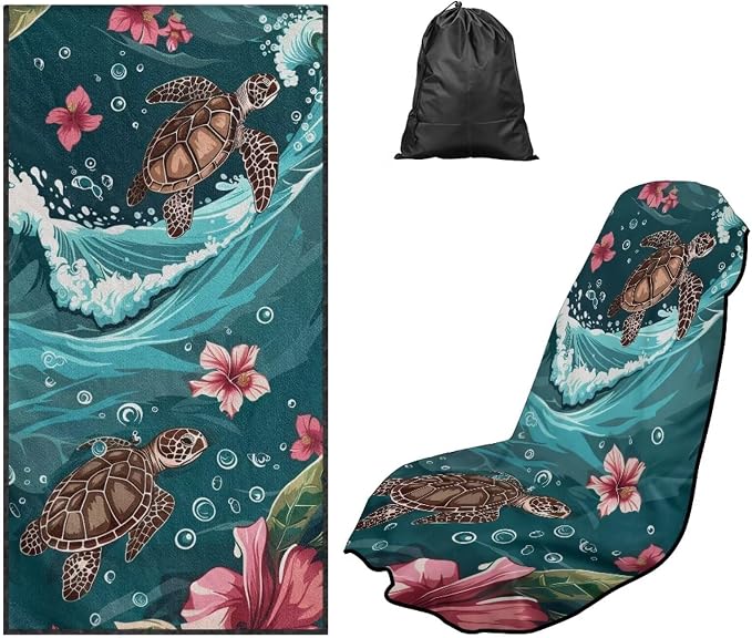 Sea Turtle Print Car Seat Cover Towels Front Seats Hibiscus Print Automotive Seat Covers for Truck Sedan SUV Sweat Absorption Running Towel, Workout Towel and Yoga Mat by Baxinh