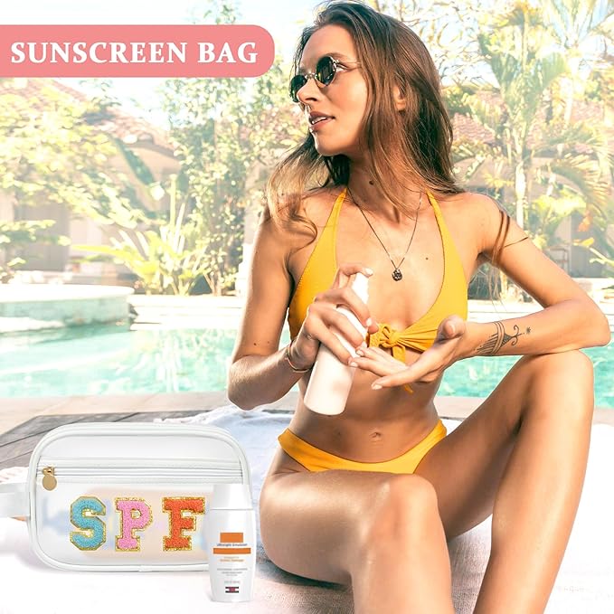 COSHAYSOO Clear Sunscreen Bag SPF Beach Vacation Essentials Waterproof Summer Pool Must Have Accessories for Women Teen Girls, Family Beach Day Organizer Toiletry Pouch Travel Gifts Preppy Letter - Image 5
