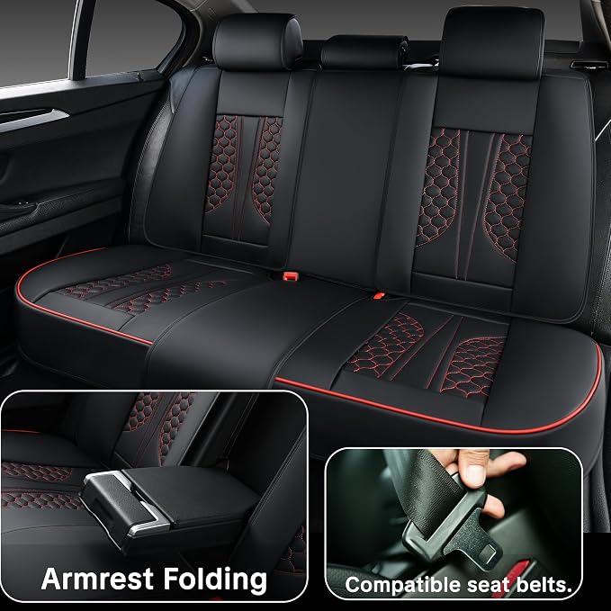 Black and Red Leather Car Seat Cover Set, with Lumbar Support | OEM-Inspired Interior Upgrade - Image 7