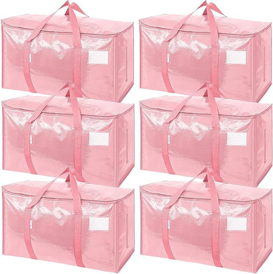 TICONN 6 Pack Extra Large Moving Bags Heavy Duty with Zippers & Carrying Handles, Durable Storage Bags Moving Boxes for Closet Organizers and Storage (6 Pack, Coral) by TICONN