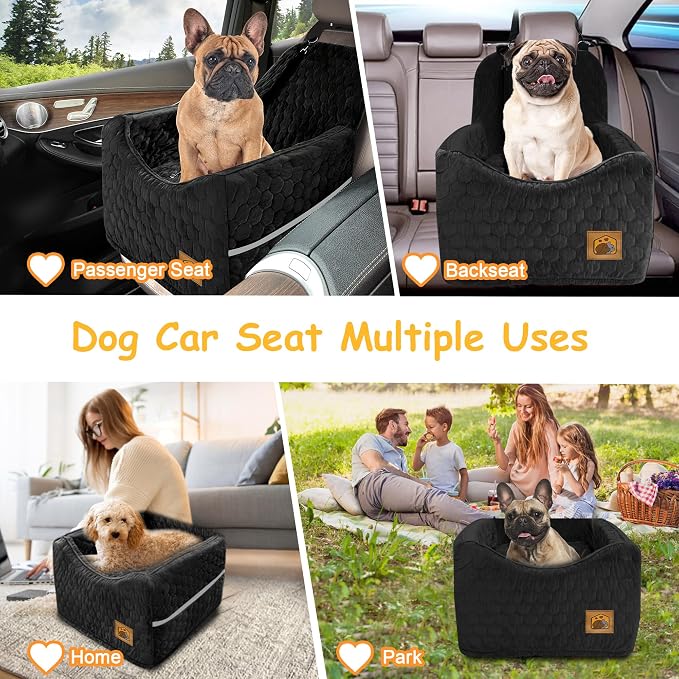 Dog Car Seat for Small/Medium Dogs, Memory Foam Dog Booster Seat, Travel Safety with Washable Removable Cover, Storage Pockets for Dogs up to 35 lbs(Black) - Image 6