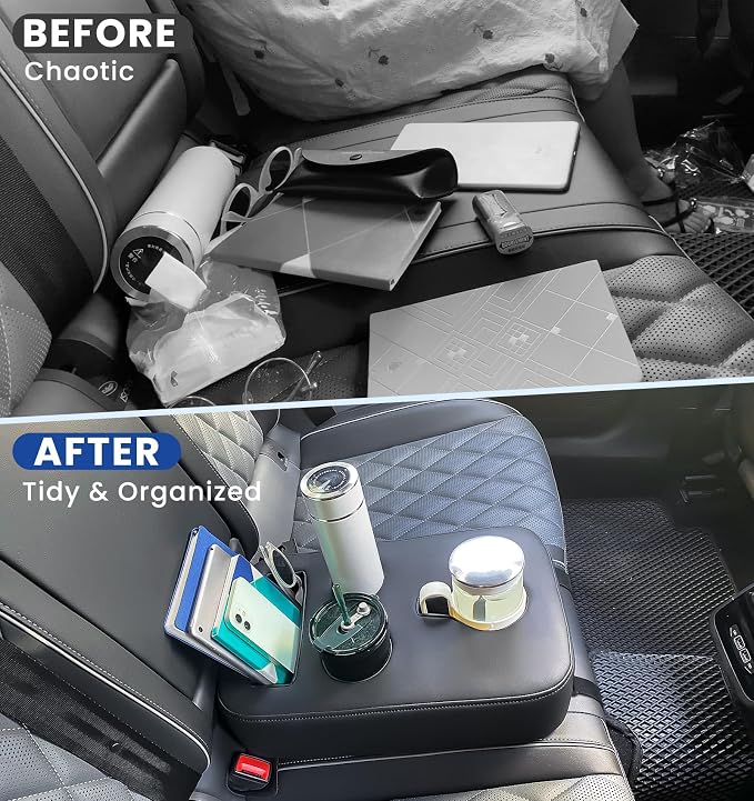 Upgraded Car Cup Holder with Dual Secure Strap Back Seat Cup Holder for Car | PU Leather Truck Cup Holder, Boat Tray Organizer for Trucks, Minivans, SUVs, RVs, Holds Coffee, Snacks, Cell Phone - Image 5