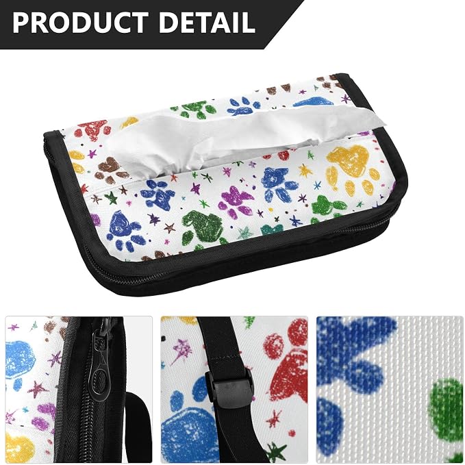 Car Tissue Holder Car Napkin Holder Car Tissue Box Dispenser Storage Case Sun Visor Mask Holder with Adjustable Straps Reusable Refillable Paw Prints and Stars - Image 3