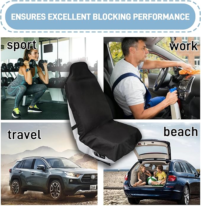 Waterproof Car Seat Cover Towel, Universal Fit Seat Protector for Cars and Small SUVs Anti-Slip Front Seat Protectors for Gym, Pets & Travel, Black, Machine Washable - Image 4
