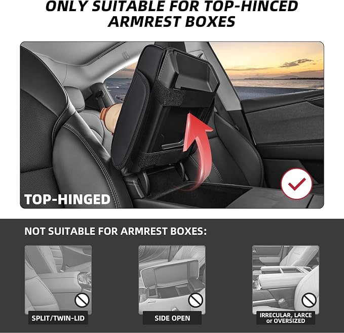 5 in 1 Nappa Leather Console Armrest Cover, Black | Built-in cup holder, tissue slot, phone holder & 2 storage pockets, practical car accessories fit SUV sedan truck - Image 9