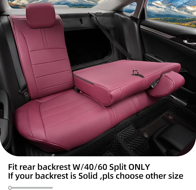 Lolcar Custom Fit Civic Seat Covers for Honda Civic Sedan 2016 2017 2018 2019 2020 2021 EX,EX-L,EX-T,Touring,LX-P,Sport - 5-Seats Leather Full Set，Burgundy(60/40 Split Seatback-with Rear Armrest) - Image 4