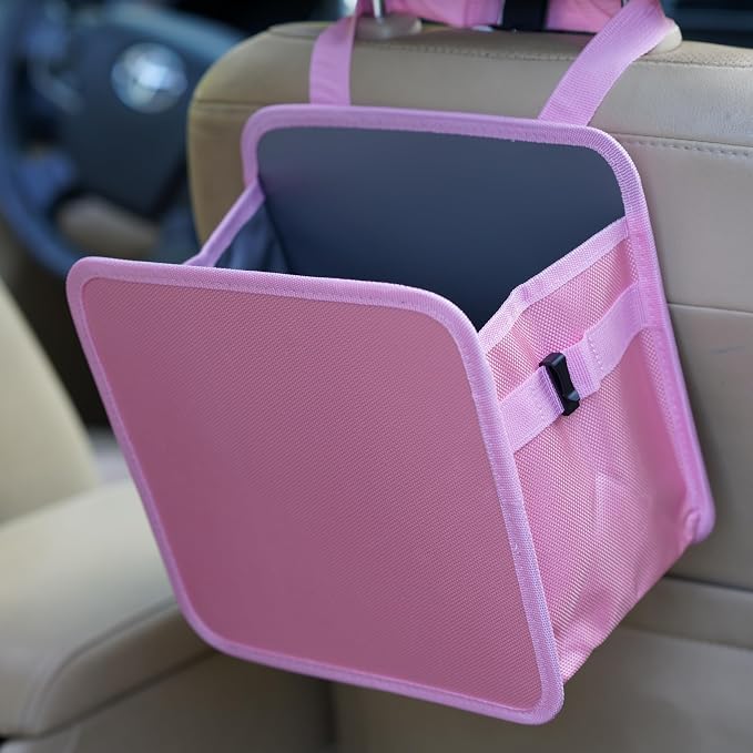 Ginsco 2 Gallons Open-Top Car Trash Can, Hanging Car Trash Bag with Water-Proof PEVA Liner, Stand Car Trash Bag Foldable Car Storagge Bag for Cars SUV Truck (Pink) by Ginsco