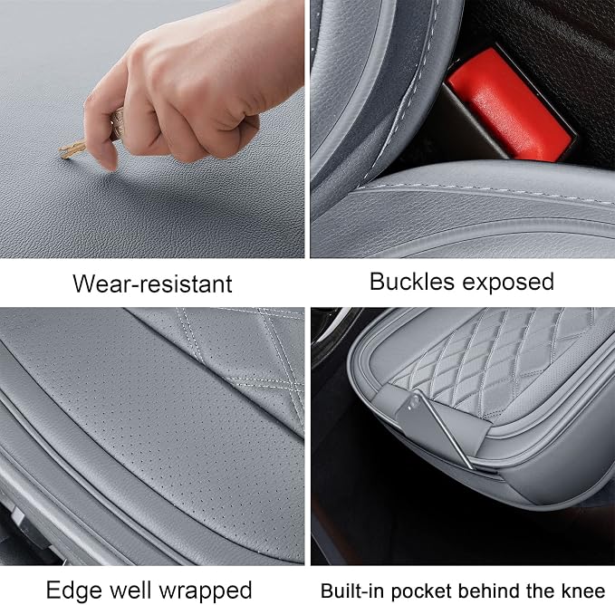 Car Seat Covers Full Set,Leather Seat Cover for Sedan, Truck,SUV | Seat Covers Gray ,Breathable Car Seat Cover,Front and Back, Universal Car Seat Protector For Families, Pets,Commuters - Image 4