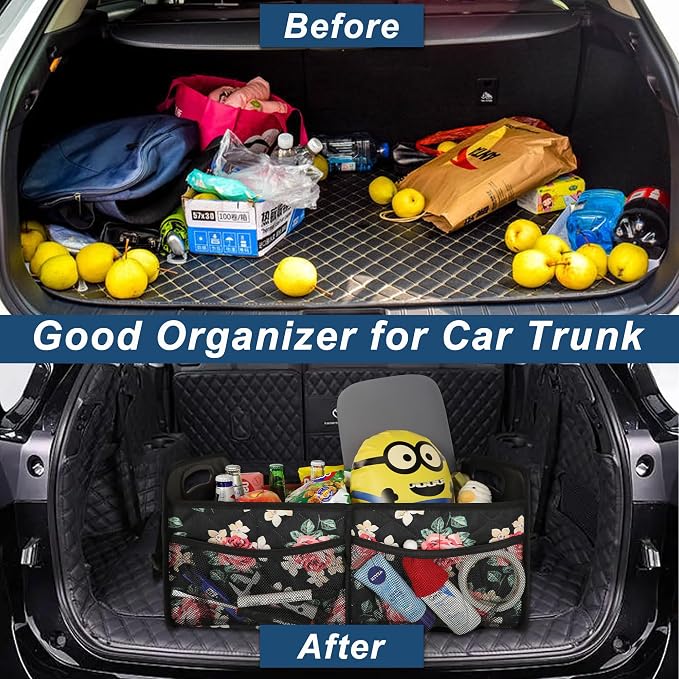Deosk Trunk Organizer and Storage with Reinforced Handles,Car Accessories for Women/Men 50L Waterproof Polyester Trunk Organzier for Car/SUV/Minivan/Truck(Medium, Floral) - Image 5