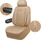 CAR PASS 3D Foam Faux Leather Seat Covers Full Set,Waterproof Tan Leather Seat Cover for Cars,Luxury Universal Fit Anti-Slip for SUV Truck Sedan Automotive,Armrest Airbag Compatible,All Beige - Image 8