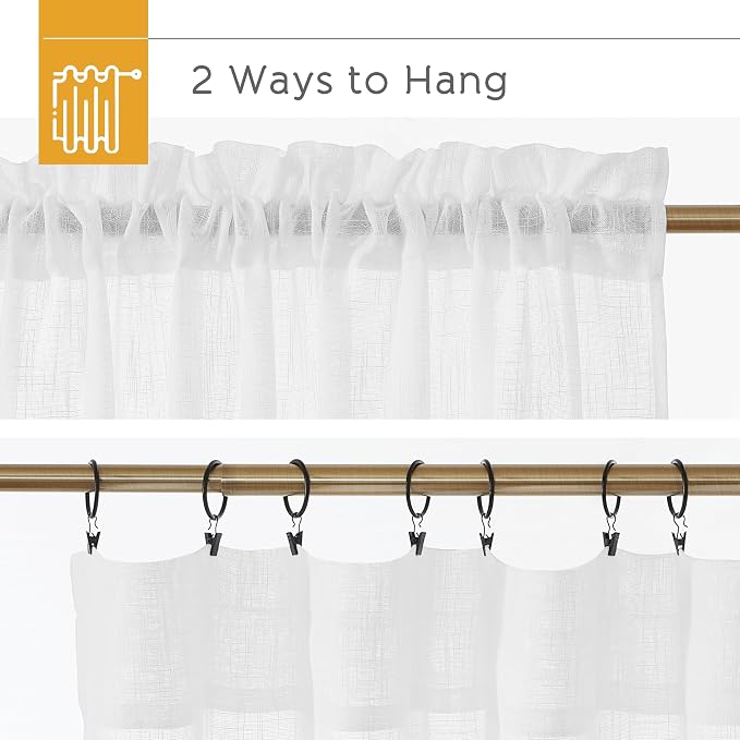RYB HOME White Semi Sheer Curtains 63 inches Long for Bedroom | Linen Textured Blend, Privacy, Light Airy Sheers, Light Filtering for Bathroom Living Room Cafe, White, W70 x L63, 2 Panels - Image 7