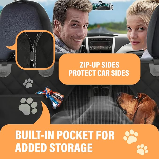 Active Pets Dog Car Seat Cover for Back Seat, Waterproof Pet Protection Hammock, SUV Truck Car Backseat Protector with Safety Features, Black - Image 3