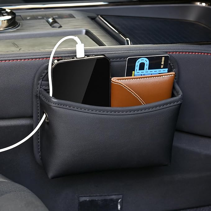 JEYODA Car Seat Side Storage Pocket, Small Organizer,PU Leather Multifunctional Console Side Organizer Bag for Phone, keys, sunglass,wallet,ect (Black) - Image 5