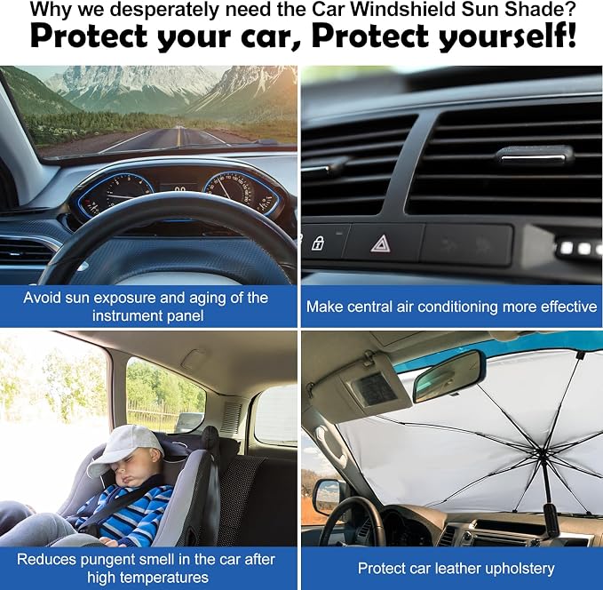 Riakrum Patriotic Eagle American Flag Car Windshield Sun Shade Umbrella Foldable UV Ray Windshield Sun Shade Car Front Window Sunshade Keep Vehicle Cool Heat Reflector, Fit Various Size - Image 5