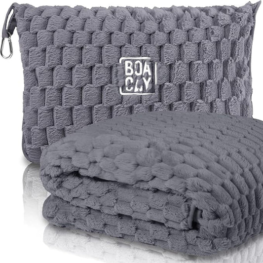 BOACAY Packable Travel Blanket for Airplane, Car - Compact Office Blanket - Portable Pillow for Adults, Kids with Case, Luggage Sleeve, Backpack Clip by BOACAY