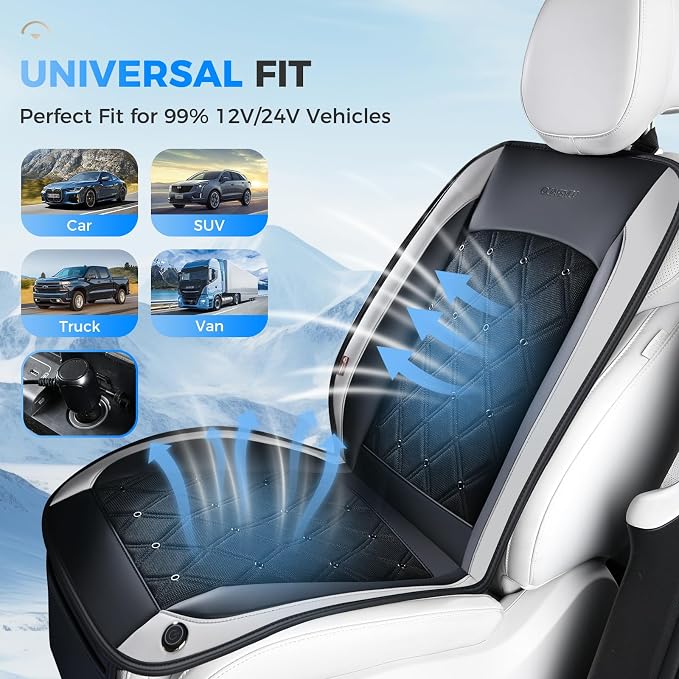Coverado Cooling Car Seat Cover, 12V-24V Ventilated Front Seat Cushion for Car, 3-Speed Adjustable Seat Cover for Summer Driving Seat, Universal Fit for Car SUV Truck Van - Image 8