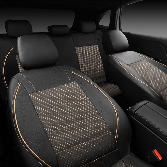 CAR PASS Piping PU Leather Car Seat Cover Full Set,Inside Zipper Design and Reserved Opening Holes,Airbag Compatible,Universal FIT for Car, SUVs,Van,Small Trucks（Full Set, Black & Gold） - Image 7
