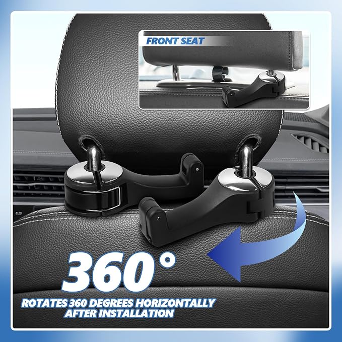 2PCS Car Headrest Hidden Hook, 2 in 1 Car Seat Hook with Phone Holder, Auto Back Seat Hanging Hook for Handbag Clothes Grocery, Universal Vehicle Purse Hooks Holder Organizer (Silver) - Image 5
