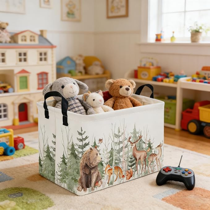 Rectangular Storage Basket,Kids Basket Animal Baskets Cute Storage Bins,Waterproof Collapsible Clothes Kids Storage Basket,Gift Basket,Animals Room Decor(Woodland Animal) - Image 7