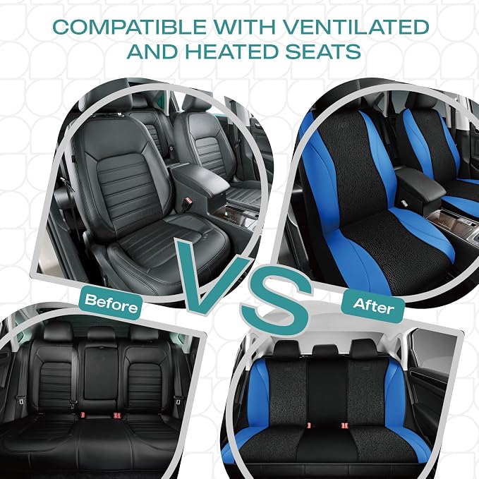 Skechers Car Seat Covers,Leather Seat Covers with GOGA Mat Technology,Waterproof Car Seat Covers Front Seats,Airbag Compatible,Comfort Universal Fit for Most Cars,Vans,Trucks,SUVs,Blue - Image 6