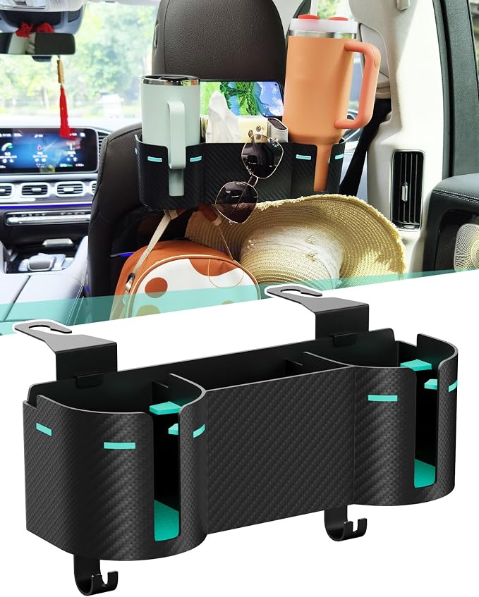 Car Headrest Backseat Cup Holder 3.7", Seat Back Organizer with Hooks | High Capacity 4 in 1 Seat Back Organizer, Multifunctional Storage for Car Travel Accessories Compatible with Most Vehicles by Unknown