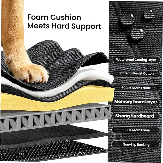 REEVAA 2.0 Truck Hard Bottom Back Seat Cover for Large Dogs, XL, Black | Foam Padding, 600 lbs Extender, 45% More Space for Large Dogs, Waterproof, Zippered Mesh Window, Fits Crew Cab Trucks & SUVs - Image 5
