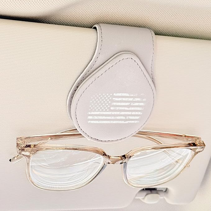 American Flag - Car Sunglass Holder, Magnetic Leather Eyeglass Hanger Mount Clip Holder for Car Visor Accessories (Grey) | Magnetic Leather - Image 6