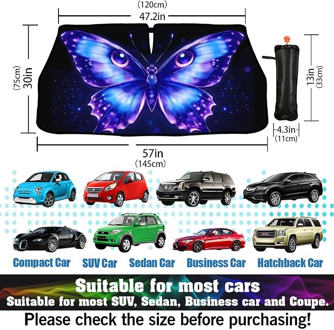 Butterfly Eye Car Windshield Sun Shade Umbrella Funny Butterflies Sunshades for Car Windshield Upgraded Sun Visor Protector for Sedan SUV Most Vehicles Printed Front Window Shades - Image 6