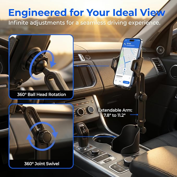 Cup Holder Phone Holder for Car, Car Phone Mount for Your Car | 360°Rotation Cell Phone Holder Mount for Car, Universal Cup Holder Phone Holder Compatible with iPhone & Smartphones - Image 3