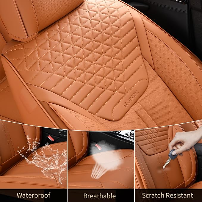 Seat Covers, Car Seat Covers Full Set, Luxury Nappa Leather Seat Covers, Breathable and Waterproof Car Seat Protector 5 Seat, Automotive Seat Covers Universal Fit for Most Cars-Brown - Image 7