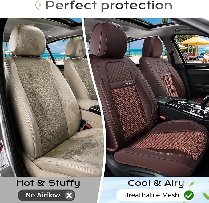 Coverado Car Seat Covers Full Set, 5 Seats Car Seat Protector, Universal Breathable Car Seat Covers Front Seats Back Seats, Car Seat Cushion Fit for Most Vehicles Brown - Image 8