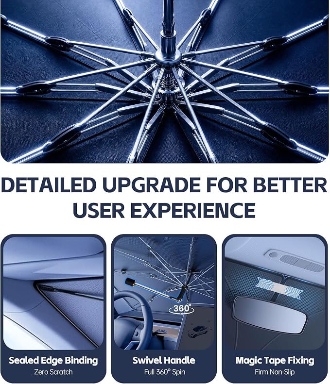 Windshield Sun Shade for Volkswagen Taos 2022-2026 with 360° Rotating Shaft | Custom Fit Umbrella Sunshade for UV Blocking, Interior Heat Protection, Easy Storage, UPF 50+ Cool Windshield Cover - Image 6