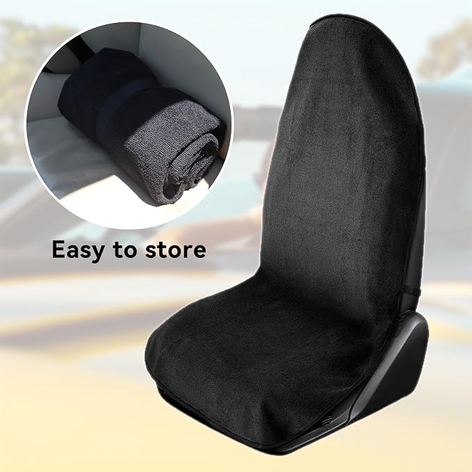 Waterproof Towel Car Seat Cover, Sweatproof Non Slip Towel Carseat Cover, Machine Washable Vehicle Bucket Frontseat Protector Accessories, Universal for SUV, Sedan, Truck (Black) - Image 5