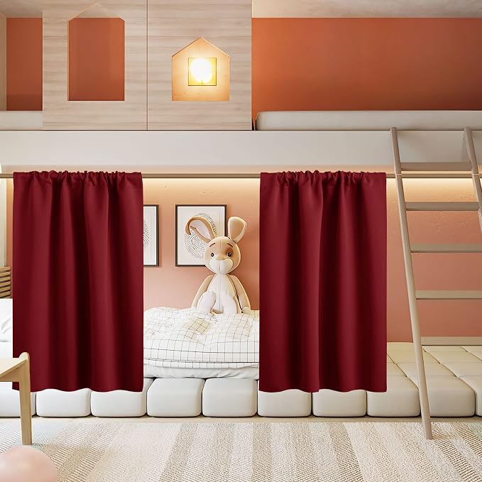 RYB HOME Basement Bathroom Kitchen Cafe Blackout Privacy Window Curtains | Thermal Insulated, Light UV Heat Blocking, Privacy, Short Curtain Tiers for Laundry Room, W34 x L30, Burgundy Red, 2 Panels by RYBHOME
