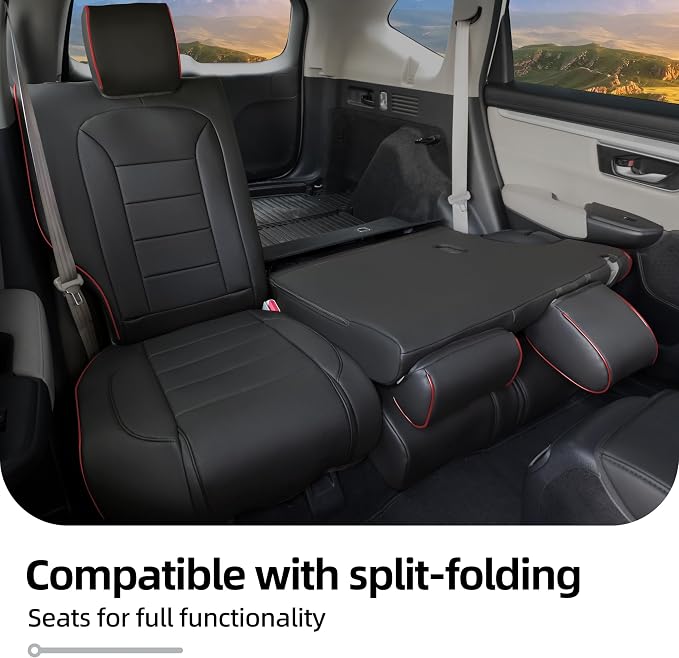 Lolcar CRV Seat Covers Custom Fit for Honda CRV 2017 2018 2019 2020 2021 2022,Leather Car Seat Cover Full Set for Trucks SUV,Waterproof Car Seat Cushion,Faux Leather (Black with red Trim) - Image 4