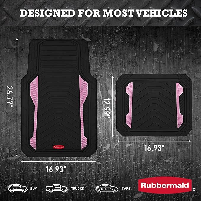 Rubbermaid Car Floor Mat, Heavy Duty All-Weather Car Mats Full Set with Dual-Tone Pink Aluminum Inserts – Universal Fit, Anti-Slip Backing, Trim-to-Fit for Most SUV, Sedan, Van - Image 4