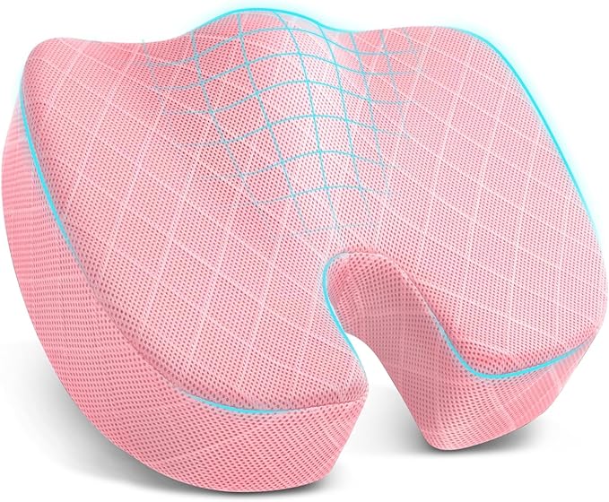 Seat Cushion, Memory Foam Office Chair Cushion - Pink, XX-Large | for Car Seat, Airplane, Desk Chair - Sciatica & Hip & Coccyx Pain Relief Cushion for Long Sitting Office Workers, Car Drivers by TushGuardSeatCushonsPillows