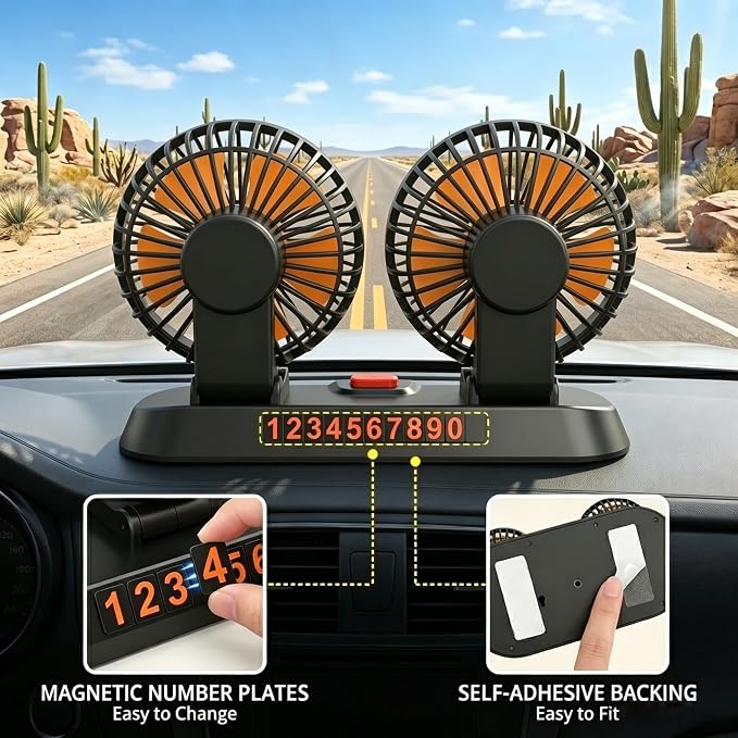 24V Dual Head Car Fan for SUV Truck RV, 2-Speed 360° Rotate | Cigarette Lighter Powered，Dual-head independent 360° rotation，2-speed turbo airflow，24V universal compatibility - Image 4