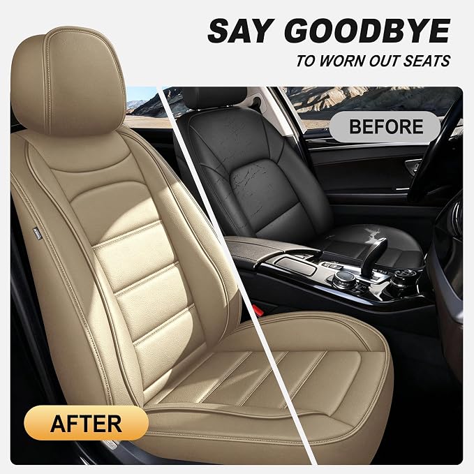 IKABEVEM for Chevy Colorado Seat Covers 2015-2025 2026 5 Seats Full Set | Luxury Waterproof Faux Leather Pickup Seat Protectors Fit Chevrolet WT LT Custom Trail Boss Z71 ZR2,Beige - Image 4
