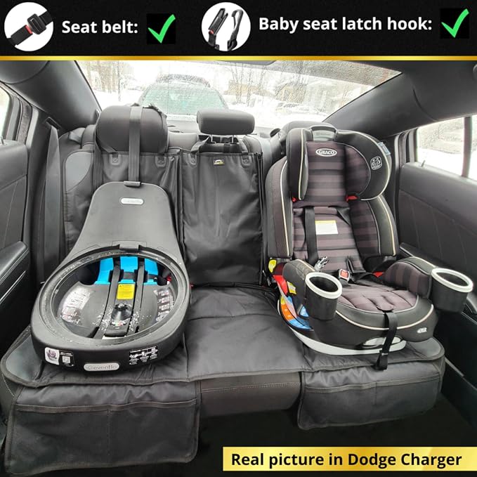 Car Seat Protector, Under Child Car Seats Cover | Waterproof, 3 Functional Rear Belts, Baby Carseat Cushion, Covers Fabric and Leather Seats | 4Pockets Non-Slip Thick Padding - Image 3