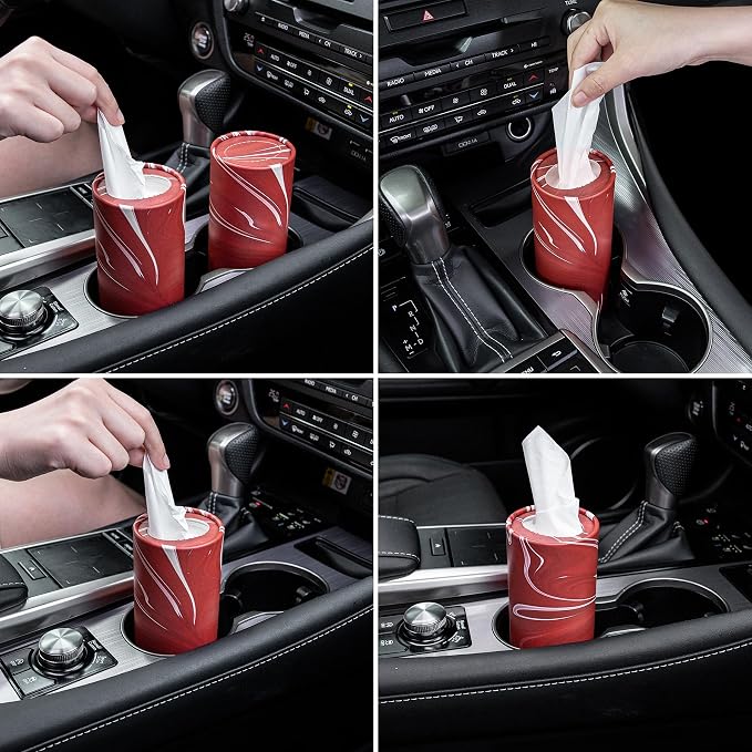 SINGARO Car Tissue Holder, 4 Pack Car Cup Holder Facial Tissues with Travel Tissue Bag, Quick and Convenient Flower Combination Car Tissue Box(4 Canisters/200 Tissues) Red - Image 4