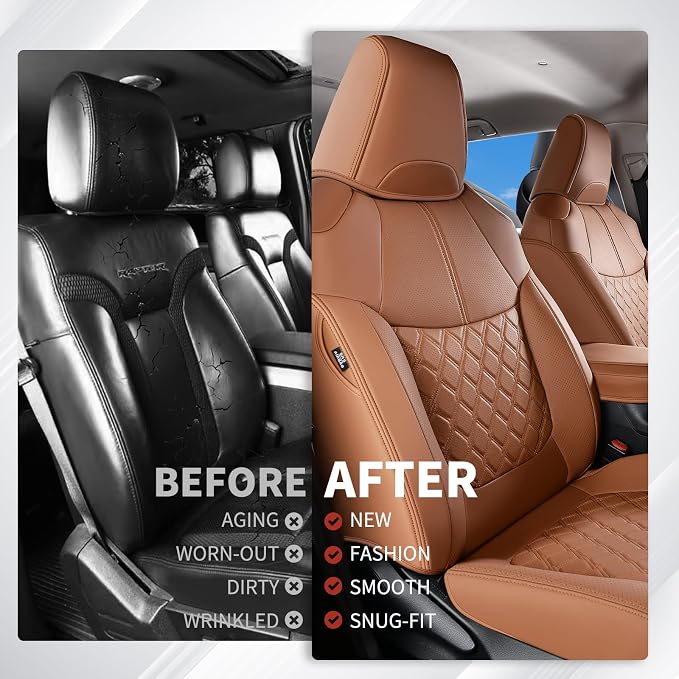 Huidasource Custom Fit RAV4 (Gas Only) Front Seat Covers, Brown Waterproof Faux Leather Full-Coverage for 2019-2024 Toyota RAV4 LE/XLE & XLE Premium/Limited (Does Not Fit Adventure and TRD Off-Road) - Image 6