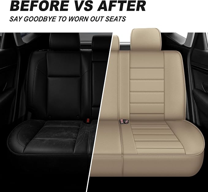 IKABEVEM for Chevy Colorado Seat Covers 2015-2025 2026 5 Seats Full Set | Luxury Waterproof Faux Leather Pickup Seat Protectors Fit Chevrolet WT LT Custom Trail Boss Z71 ZR2,Beige - Image 5
