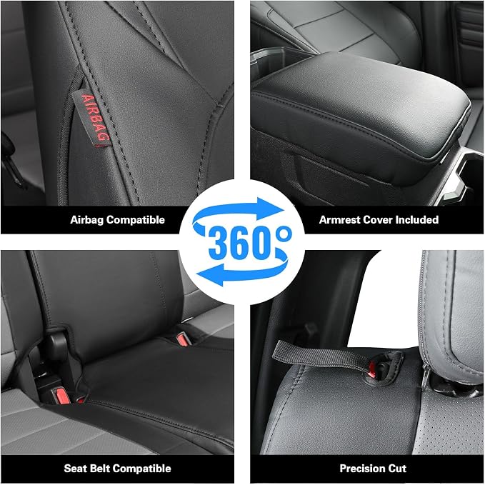 Tacoma Leather Seat Covers Custom Fit for 2024-2026 Toyota Tacoma Hybrid TRD Sport,TRD Off-Road,Limited,Trailhunter,Fully Covered,Luxury Waterproof Car Seat Protector (Full Set,Black/Gray) - Image 3