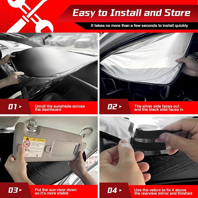 ARISMOTOR Windshield Sun Shade for Ni-ssan Leaf 2018-2025 | Custom Fit, Foldable, Front Window Sunshade Sun Visor Protector, Block UV Rays, Keep Car Cool - Image 6