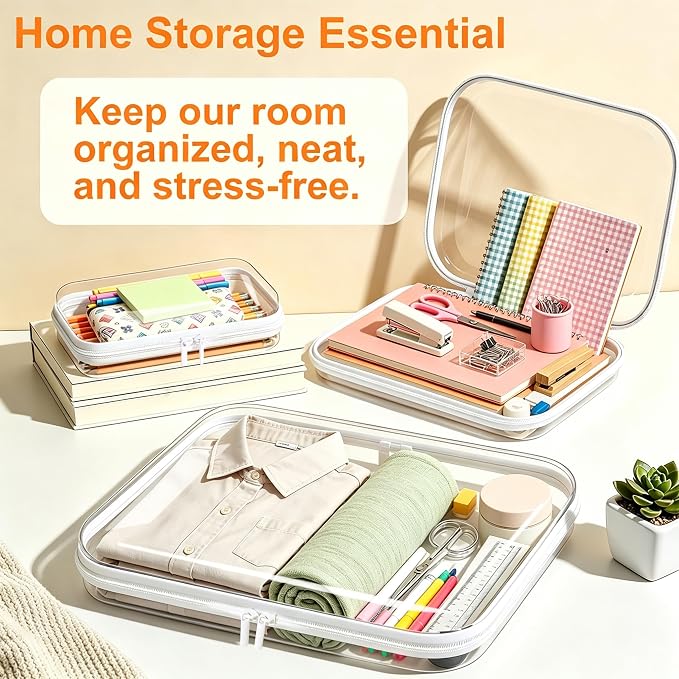 Clear Hard Shell Zipper Case, Crush-Proof Clear Zipper Pouches, TSA Approved Travel Toiletry Bag, Waterproof Makeup Bag & Diaper Bag, Organizer Bins for Toy Storage, Travel Accessories 2L+4S-White - Image 7