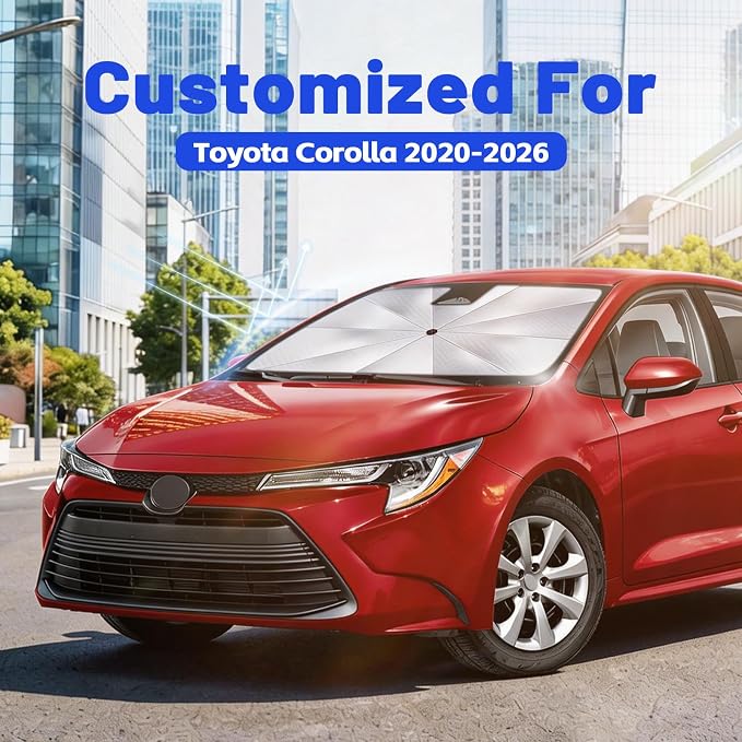 Windshield Sun Shade Umbrella for Toyota Corolla 2020-2026,1:1 Fit Sunshade | [Reflective Coated Fabric] Car Shades Sun Visor Keep Car Cool and Protects Interior, Sunshade Umbrella for Front Window - Image 2