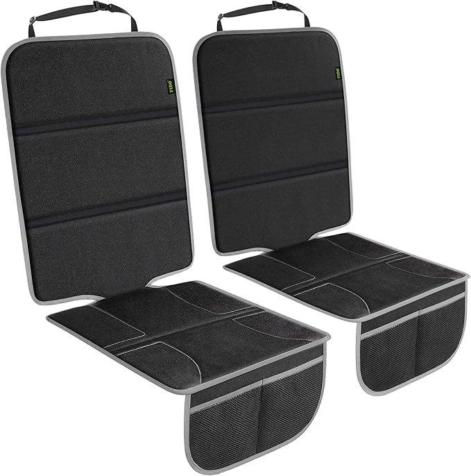 PIDO Car Seat Protector, 2 Pack Seat Cover Mat with Thick Padding | Waterproof Fabric, Non-slip Base, Storage Pockets, Car Seat Mat for Kids and Pets, Black/Gray by PIDOProducts