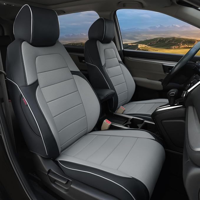 Lolcar CRV Seat Covers Custom Fit for Honda CRV 2017 2018 2019 2020 2021 2022,Leather Car Seat Cover Full Set for Trucks SUV,Waterproof Car Seat Cushion,Faux Leather(Black/Gray) by LOLCAR