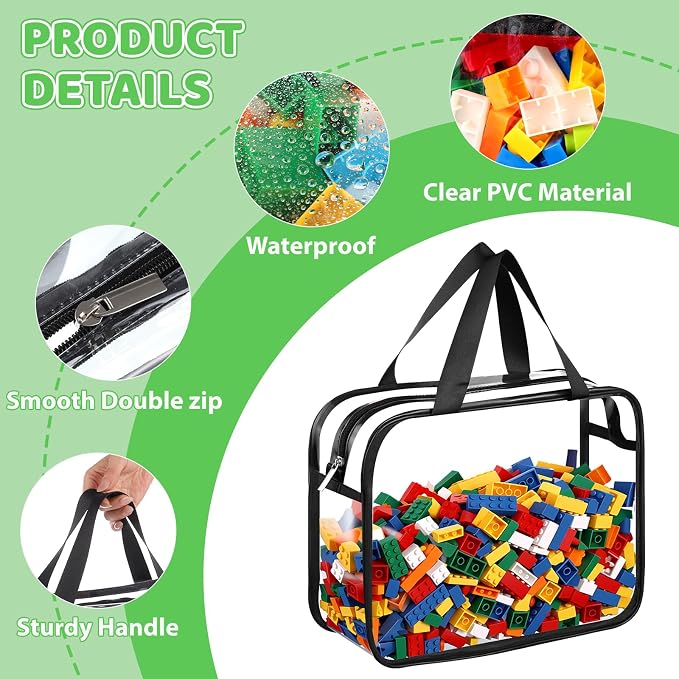 Toy Storage Bags 4 Pack, Clear PVC Toy Organizers, Black | Waterproof PVC, Large 30 x 10 x 22 CM Size, Label-Ready, For Toys, Books, Puzzles, Classroom and Travel - Image 3